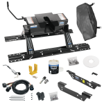 For 2011-2016 Ford F-350 Super Duty Custom Outboard Above Bed Rail Kit + 16K Fifth Wheel + In-Bed Wiring + King Pin Lock + Base Rail Lock + 10" Lube Plate + Fifth Wheel Cover + Lube (For 5'8 or Shorter Bed (Sidewinder Required), Except Cab & Chas