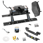 For 2011-2016 Ford F-250 Super Duty Custom Outboard Above Bed Rail Kit + 16K Fifth Wheel + King Pin Lock + Base Rail Lock + 10" Lube Plate + Fifth Wheel Cover + Lube (For 5'8 or Shorter Bed (Sidewinder Required), Except Cab & Chassis, w/o Factory