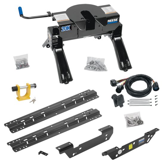 For 2011-2016 Ford F-450 Super Duty Custom Outboard Above Bed Rail Kit + 20K Fifth Wheel + In-Bed Wiring + King Pin Lock (For 5'8 or Shorter Bed (Sidewinder Required), Except Cab & Chassis, w/o Factory Puck System Models) By Reese