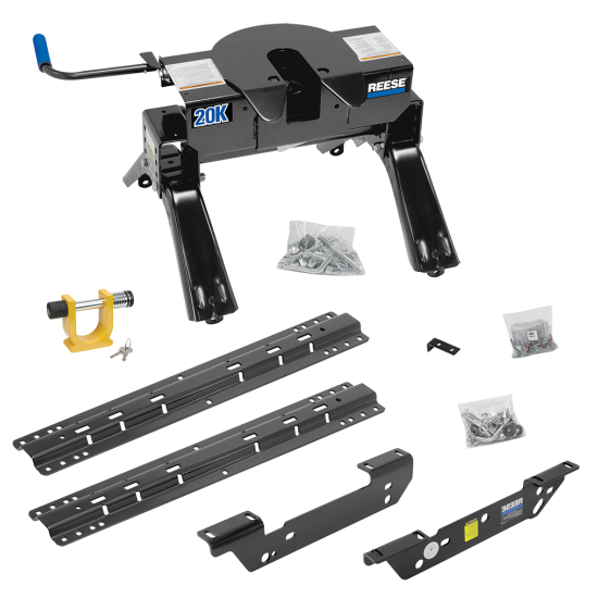 For 2011-2016 Ford F-450 Super Duty Custom Outboard Above Bed Rail Kit + 20K Fifth Wheel + King Pin Lock (For 5'8 or Shorter Bed (Sidewinder Required), Except Cab & Chassis, w/o Factory Puck System Models) By Reese