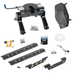 For 2011-2016 Ford F-250 Super Duty Custom Outboard Above Bed Rail Kit + 20K Fifth Wheel + King Pin Lock + Base Rail Lock + 10" Lube Plate + Fifth Wheel Cover + Lube (For 5'8 or Shorter Bed (Sidewinder Required), Except Cab & Chassis, w/o Factory