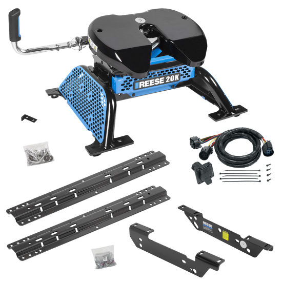 For 2011-2016 Ford F-450 Super Duty Custom Outboard Above Bed Rail Kit + Reese M5 20K Fifth Wheel + In-Bed Wiring (For 5'8 or Shorter Bed (Sidewinder Required), Except Cab & Chassis, w/o Factory Puck System Models) By Reese