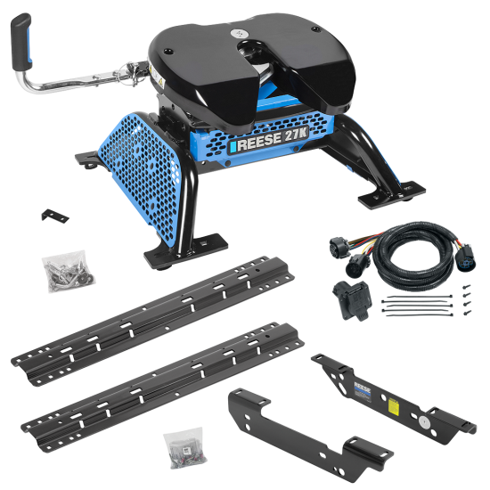 For 2011-2016 Ford F-450 Super Duty Custom Outboard Above Bed Rail Kit + Reese M5 27K Fifth Wheel + In-Bed Wiring (For 5'8 or Shorter Bed (Sidewinder Required), Except Cab & Chassis, w/o Factory Puck System Models) By Reese