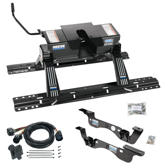 For 2017-2022 Ford F-450 Super Duty Custom Outboard Above Bed Rail Kit + 16K Fifth Wheel + In-Bed Wiring (For 5'8 or Shorter Bed (Sidewinder Required), Except Cab & Chassis, w/o Factory Puck System Models) By Reese