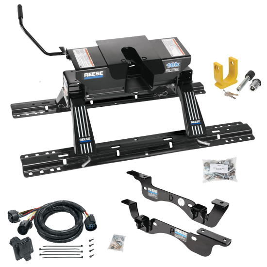 For 2017-2022 Ford F-450 Super Duty Custom Outboard Above Bed Rail Kit + 16K Fifth Wheel + In-Bed Wiring + King Pin Lock (For 5'8 or Shorter Bed (Sidewinder Required), Except Cab & Chassis, w/o Factory Puck System Models) By Reese