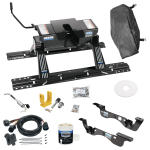 For 2017-2022 Ford F-450 Super Duty Custom Outboard Above Bed Rail Kit + 16K Fifth Wheel + In-Bed Wiring + King Pin Lock + Base Rail Lock + 10" Lube Plate + Fifth Wheel Cover + Lube (For 5'8 or Shorter Bed (Sidewinder Required), Except Cab & Chas