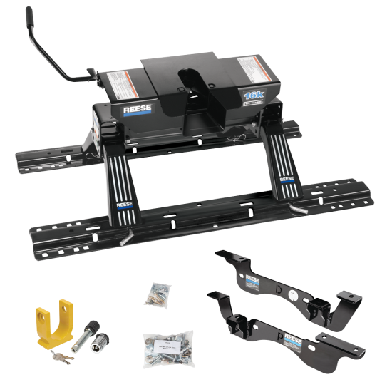 For 2017-2022 Ford F-450 Super Duty Custom Outboard Above Bed Rail Kit + 16K Fifth Wheel + King Pin Lock (For 6-1/2' and 8 foot Bed, Except Cab & Chassis, w/o Factory Puck System Models) By Reese