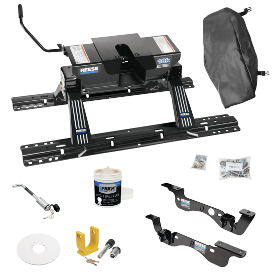 For 2017-2022 Ford F-450 Super Duty Custom Outboard Above Bed Rail Kit + 16K Fifth Wheel + King Pin Lock + Base Rail Lock + 10" Lube Plate + Fifth Wheel Cover + Lube (For 5'8 or Shorter Bed (Sidewinder Required), Except Cab & Chassis, w/o Factory