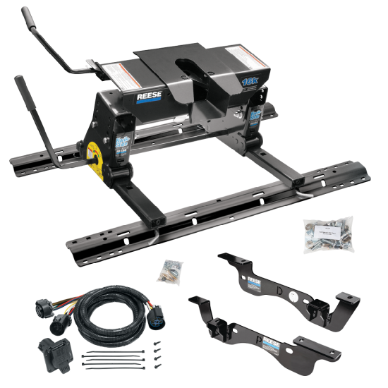 For 2017-2022 Ford F-450 Super Duty Custom Outboard Above Bed Rail Kit + 16K Fifth Wheel + Square Slider + In-Bed Wiring (For 6-1/2' or Shorter Bed, Except Cab & Chassis, w/o Factory Puck System Models) By Reese