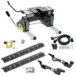 For 2017-2022 Ford F-450 Super Duty Custom Outboard Above Bed Rail Kit + 16K Fifth Wheel + Round Tube Slider + In-Bed Wiring + King Pin Lock (For 6-1/2' or Shorter Bed, Except Cab & Chassis, w/o Factory Puck System Models) By Reese