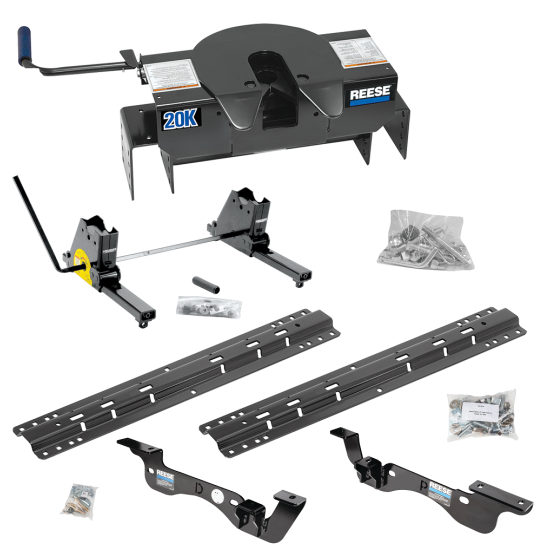 For 2017-2022 Ford F-450 Super Duty Custom Outboard Above Bed Rail Kit + 20K Fifth Wheel + Square Slider (For 6-1/2' or Shorter Bed, Except Cab & Chassis, w/o Factory Puck System Models) By Reese