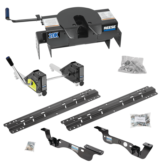 For 2017-2022 Ford F-450 Super Duty Custom Outboard Above Bed Rail Kit + 20K Fifth Wheel + Round Tube Slider (For 6-1/2' or Shorter Bed, Except Cab & Chassis, w/o Factory Puck System Models) By Reese