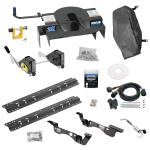 For 2017-2022 Ford F-450 Super Duty Custom Outboard Above Bed Rail Kit + 20K Fifth Wheel + Round Tube Slider + King Pin Lock + Base Rail Lock + 10" Lube Plate + Fifth Wheel Cover + Lube (For 6-1/2' or Shorter Bed, Except Cab & Chassis, w/o Factor
