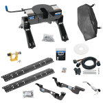 For 2017-2022 Ford F-450 Super Duty Custom Outboard Above Bed Rail Kit + 20K Fifth Wheel + In-Bed Wiring + King Pin Lock + Base Rail Lock + 10" Lube Plate + Fifth Wheel Cover + Lube (For 5'8 or Shorter Bed (Sidewinder Required), Except Cab & Chas