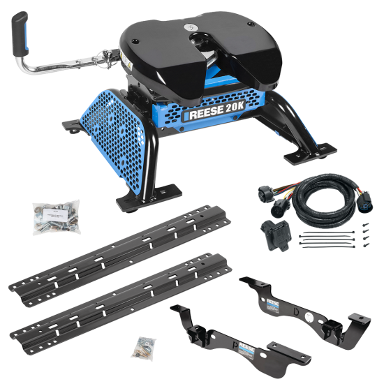 For 2017-2022 Ford F-450 Super Duty Custom Outboard Above Bed Rail Kit + Reese M5 20K Fifth Wheel + In-Bed Wiring (For 6-1/2' and 8 foot Bed, Except Cab & Chassis, w/o Factory Puck System Models) By Reese