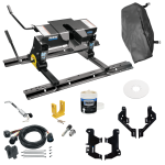 For 2019-2024 RAM 1500 Custom Outboard Above Bed Rail Kit + 16K Fifth Wheel + Square Slider + In-Bed Wiring + King Pin Lock + Base Rail Lock + 10" Lube Plate + Fifth Wheel Cover + Lube (For 6-1/2' or Shorter Bed, (New Body Style), Except w/Split Tail