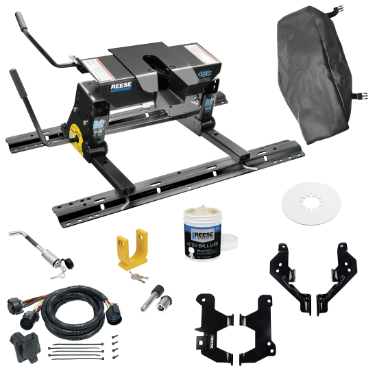 For 2019-2024 RAM 1500 Custom Outboard Above Bed Rail Kit + 16K Fifth Wheel + Square Slider + In-Bed Wiring + King Pin Lock + Base Rail Lock + 10" Lube Plate + Fifth Wheel Cover + Lube (For 6-1/2' or Shorter Bed, (New Body Style), Except w/Split Tail