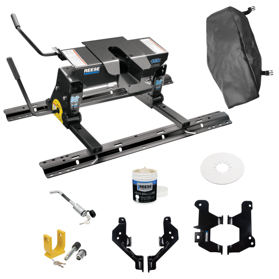 For 2019-2024 RAM 1500 Custom Outboard Above Bed Rail Kit + 16K Fifth Wheel + Square Slider + King Pin Lock + Base Rail Lock + 10" Lube Plate + Fifth Wheel Cover + Lube (For 6-1/2' or Shorter Bed, (New Body Style), Except w/Split Tail Gate, w/o Facto