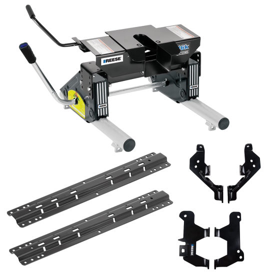 For 2019-2024 RAM 1500 Custom Outboard Above Bed Rail Kit + 16K Fifth Wheel + Round Tube Slider (For 6-1/2' or Shorter Bed, (New Body Style), Except w/Split Tail Gate, w/o Factory Puck System Models) By Reese