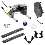 For 2019-2024 RAM 1500 Custom Outboard Above Bed Rail Kit + 16K Fifth Wheel + Round Tube Slider + King Pin Lock + Base Rail Lock + 10" Lube Plate + Fifth Wheel Cover + Lube (For 6-1/2' or Shorter Bed, (New Body Style), Except w/Split Tail Gate, w/o F