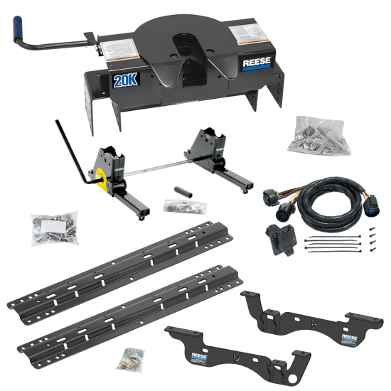 For 2023-2024 Ford F-350 Super Duty Custom Outboard Above Bed Rail Kit + 20K Fifth Wheel + Square Slider + In-Bed Wiring (For 6-1/2' or Shorter Bed, Except Cab & Chassis, w/o Factory Puck System Models) By Reese