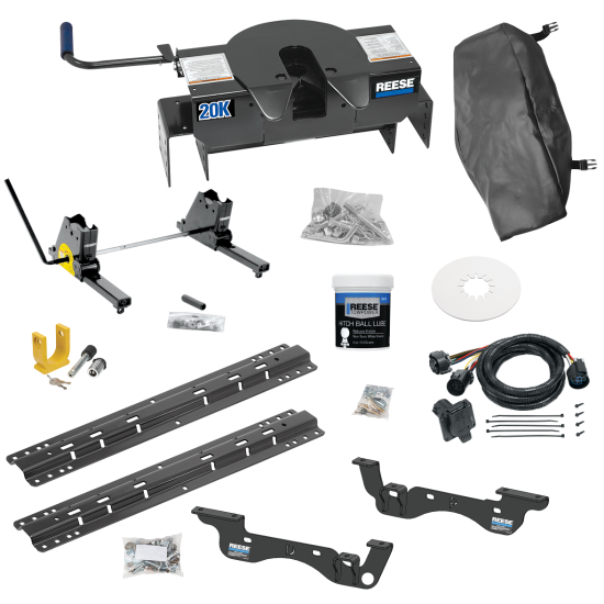 For 2023-2024 Ford F-350 Super Duty Custom Outboard Above Bed Rail Kit + 20K Fifth Wheel + Square Slider + In-Bed Wiring + King Pin Lock + Base Rail Lock + 10" Lube Plate + Fifth Wheel Cover + Lube (For 6-1/2' or Shorter Bed, Except Cab & Chassis