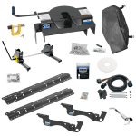 For 2023-2024 Ford F-350 Super Duty Custom Outboard Above Bed Rail Kit + 20K Fifth Wheel + Square Slider + King Pin Lock + Base Rail Lock + 10" Lube Plate + Fifth Wheel Cover + Lube (For 6-1/2' or Shorter Bed, Except Cab & Chassis, w/o Factory Pu