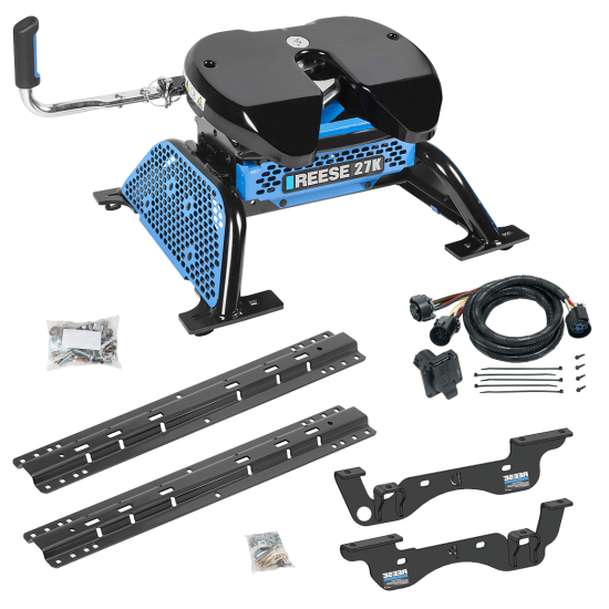 For 2023-2024 Ford F-350 Super Duty Custom Outboard Above Bed Rail Kit + Reese M5 27K Fifth Wheel + In-Bed Wiring (For 5'8 or Shorter Bed (Sidewinder Required), Except Cab & Chassis, w/o Factory Puck System Models) By Reese