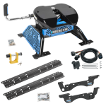 For 2023-2024 Ford F-350 Super Duty Custom Outboard Above Bed Rail Kit + Reese M5 27K Fifth Wheel + In-Bed Wiring + King Pin Lock (For 5'8 or Shorter Bed (Sidewinder Required), Except Cab & Chassis, w/o Factory Puck System Models) By Reese