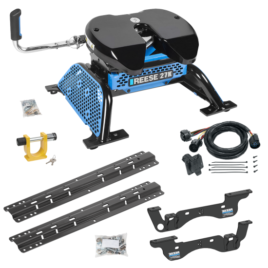 For 2023-2024 Ford F-350 Super Duty Custom Outboard Above Bed Rail Kit + Reese M5 27K Fifth Wheel + In-Bed Wiring + King Pin Lock (For 5'8 or Shorter Bed (Sidewinder Required), Except Cab & Chassis, w/o Factory Puck System Models) By Reese