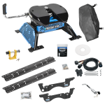 For 2023-2024 Ford F-350 Super Duty Custom Outboard Above Bed Rail Kit + Reese M5 27K Fifth Wheel + In-Bed Wiring + King Pin Lock + Base Rail Lock + 10" Lube Plate + Fifth Wheel Cover + Lube (For 5'8 or Shorter Bed (Sidewinder Required), Except Cab &