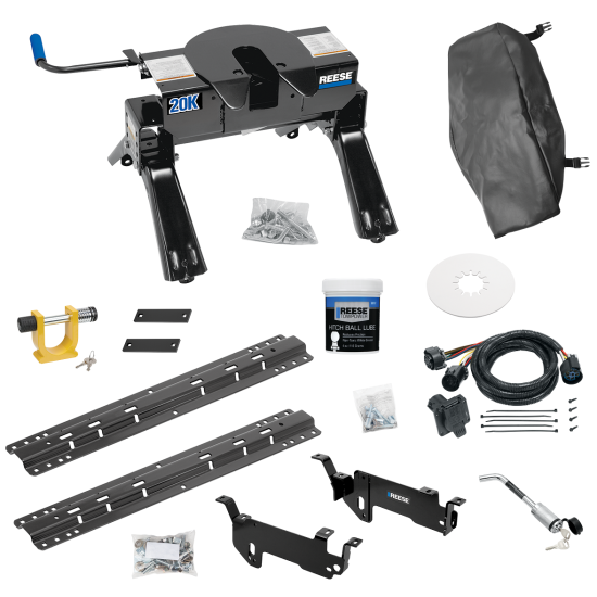 For 2013-2019 RAM 3500 Custom Outboard Above Bed Rail Kit + 20K Fifth Wheel + In-Bed Wiring + King Pin Lock + Base Rail Lock + 10" Lube Plate + Fifth Wheel Cover + Lube (For 5'8 or Shorter Bed (Sidewinder Required), Except w/RamBox Cargo Management S