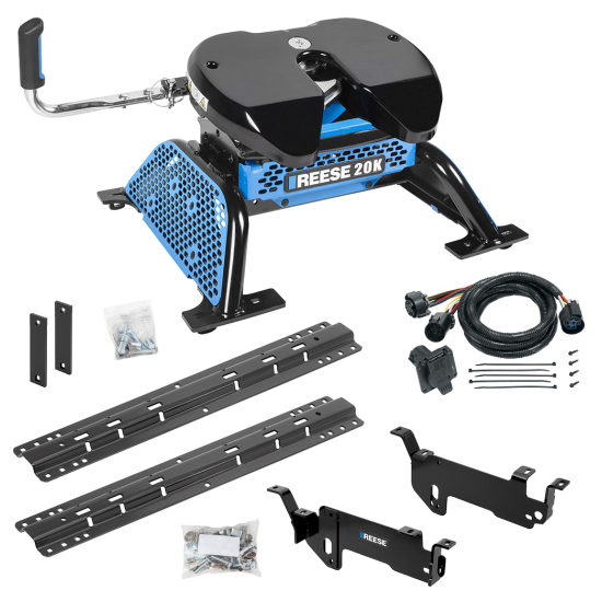 For 2013-2019 RAM 3500 Custom Outboard Above Bed Rail Kit + Reese M5 20K Fifth Wheel + In-Bed Wiring (For 6-1/2' and 8 foot Bed, Except w/RamBox Cargo Management System or Models w/Air Suspension, w/o Factory Puck System Models) By Reese