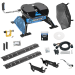 For 2013-2019 RAM 3500 Custom Outboard Above Bed Rail Kit + Reese M5 27K Fifth Wheel + In-Bed Wiring + King Pin Lock + Base Rail Lock + 10" Lube Plate + Fifth Wheel Cover + Lube (For 5'8 or Shorter Bed (Sidewinder Required), Except w/RamBox Cargo Man