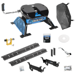 For 2013-2019 RAM 3500 Custom Outboard Above Bed Rail Kit + Reese M5 27K Fifth Wheel + King Pin Lock + Base Rail Lock + 10" Lube Plate + Fifth Wheel Cover + Lube (For 5'8 or Shorter Bed (Sidewinder Required), Except w/RamBox Cargo Management System o