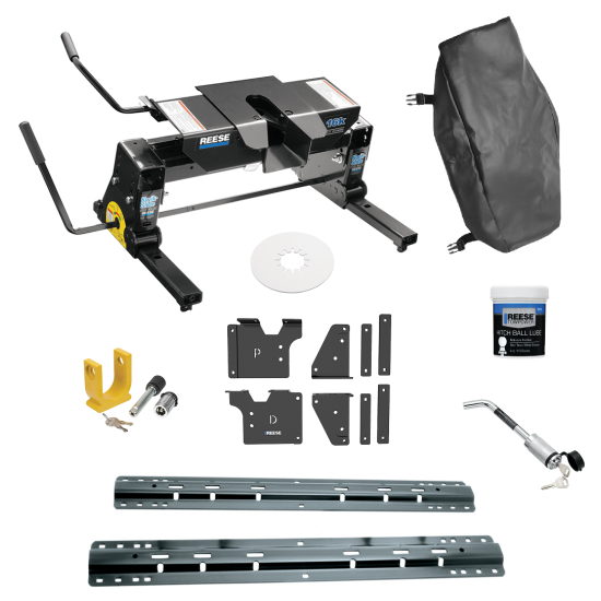 For 2020-2024 Chevrolet Silverado 3500 HD Custom Outboard Above Bed Rail Kit + 16K Fifth Wheel + Square Slider + King Pin Lock + Base Rail Lock + 10" Lube Plate + Fifth Wheel Cover + Lube (For 6-1/2' or Shorter Bed, w/o Factory Puck System Models) By