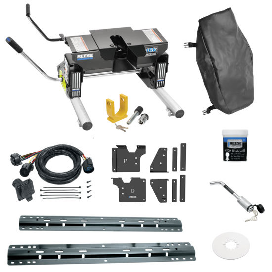 For 2020-2024 Chevrolet Silverado 3500 HD Custom Outboard Above Bed Rail Kit + 16K Fifth Wheel + Round Tube Slider + In-Bed Wiring + King Pin Lock + Base Rail Lock + 10" Lube Plate + Fifth Wheel Cover + Lube (For 6-1/2' or Shorter Bed, w/o Factory Pu