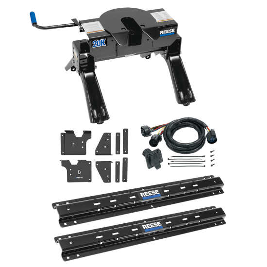 For 2020-2024 Chevrolet Silverado 3500 HD Custom Outboard Above Bed Rail Kit + 20K Fifth Wheel + In-Bed Wiring (For 5'8 or Shorter Bed (Sidewinder Required), w/o Factory Puck System Models) By Reese