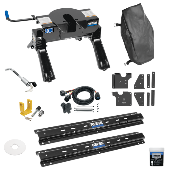 For 2020-2024 GMC Sierra 3500 HD Custom Outboard Above Bed Rail Kit + 20K Fifth Wheel + In-Bed Wiring + King Pin Lock + Base Rail Lock + 10" Lube Plate + Fifth Wheel Cover + Lube (For 5'8 or Shorter Bed (Sidewinder Required), w/o Factory Puck System 