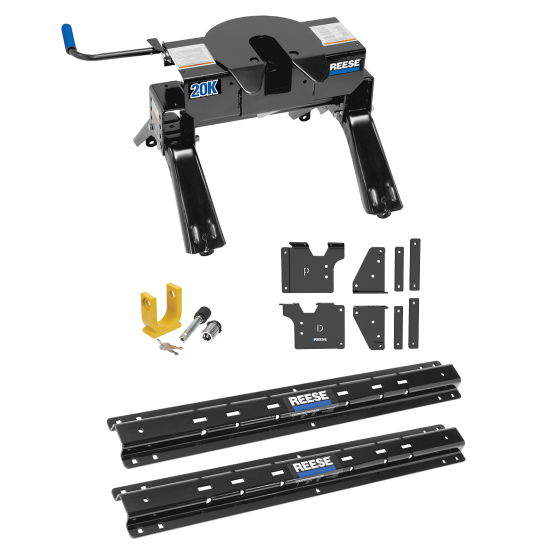 For 2020-2024 GMC Sierra 3500 HD Custom Outboard Above Bed Rail Kit + 20K Fifth Wheel + King Pin Lock (For 5'8 or Shorter Bed (Sidewinder Required), w/o Factory Puck System Models) By Reese