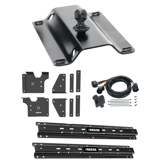 For 2020-2024 GMC Sierra 3500 HD Custom Outboard Above Bed Rail Kit + 25K Pro Series Gooseneck Hitch + In-Bed Wiring (For 5'8 or Shorter Bed (Sidewinder Required), w/o Factory Puck System Models) By Reese