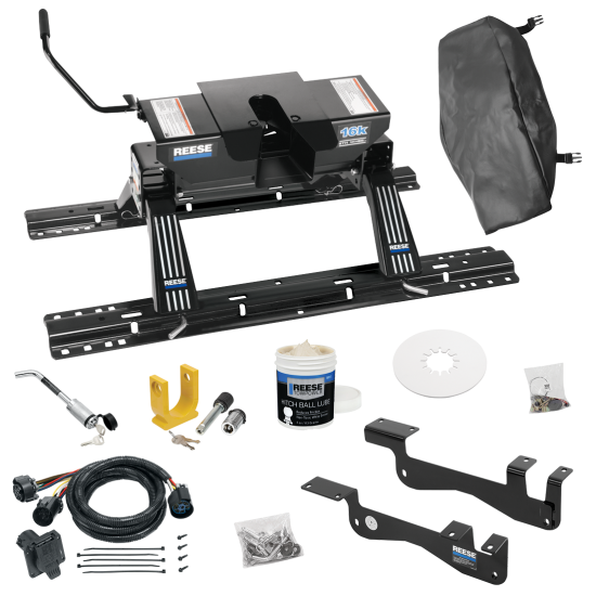 For 2015-2023 Ford F-150 Custom Outboard Above Bed Rail Kit + 16K Fifth Wheel + In-Bed Wiring + King Pin Lock + Base Rail Lock + 10" Lube Plate + Fifth Wheel Cover + Lube (For 5'8 or Shorter Bed (Sidewinder Required), Except Raptor or with Ride Heigh