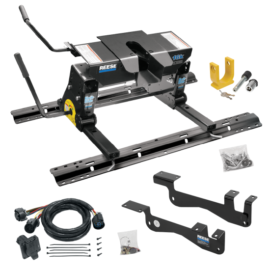 For 2015-2023 Ford F-150 Custom Outboard Above Bed Rail Kit + 16K Fifth Wheel + Square Slider + In-Bed Wiring + King Pin Lock (For 6-1/2' or Shorter Bed, Except Raptor or with Ride Height Sensors, w/o Factory Puck System Models) By Reese