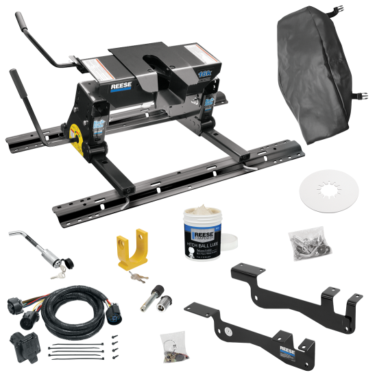 For 2015-2023 Ford F-150 Custom Outboard Above Bed Rail Kit + 16K Fifth Wheel + Square Slider + In-Bed Wiring + King Pin Lock + Base Rail Lock + 10" Lube Plate + Fifth Wheel Cover + Lube (For 6-1/2' or Shorter Bed, Except Raptor or with Ride Height S