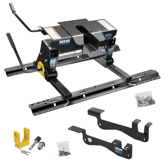 For 2015-2023 Ford F-150 Custom Outboard Above Bed Rail Kit + 16K Fifth Wheel + Square Slider + King Pin Lock (For 6-1/2' or Shorter Bed, Except Raptor or with Ride Height Sensors, w/o Factory Puck System Models) By Reese