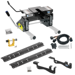 For 2015-2023 Ford F-150 Custom Outboard Above Bed Rail Kit + 16K Fifth Wheel + Round Tube Slider + In-Bed Wiring + King Pin Lock (For 6-1/2' or Shorter Bed, Except Raptor or with Ride Height Sensors, w/o Factory Puck System Models) By Reese