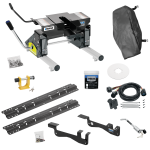 For 2015-2023 Ford F-150 Custom Outboard Above Bed Rail Kit + 16K Fifth Wheel + Round Tube Slider + In-Bed Wiring + King Pin Lock + Base Rail Lock + 10" Lube Plate + Fifth Wheel Cover + Lube (For 6-1/2' or Shorter Bed, Except Raptor or with Ride Heig