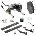 For 2015-2023 Ford F-150 Custom Outboard Above Bed Rail Kit + 16K Fifth Wheel + Round Tube Slider + King Pin Lock + Base Rail Lock + 10" Lube Plate + Fifth Wheel Cover + Lube (For 6-1/2' or Shorter Bed, Except Raptor or with Ride Height Sensors, w/o 