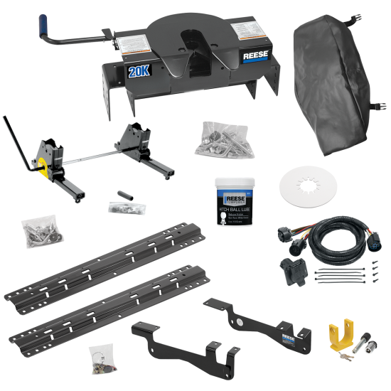 For 2015-2023 Ford F-150 Custom Outboard Above Bed Rail Kit + 20K Fifth Wheel + Square Slider + In-Bed Wiring + King Pin Lock + Base Rail Lock + 10" Lube Plate + Fifth Wheel Cover + Lube (For 6-1/2' or Shorter Bed, Except Raptor or with Ride Height S