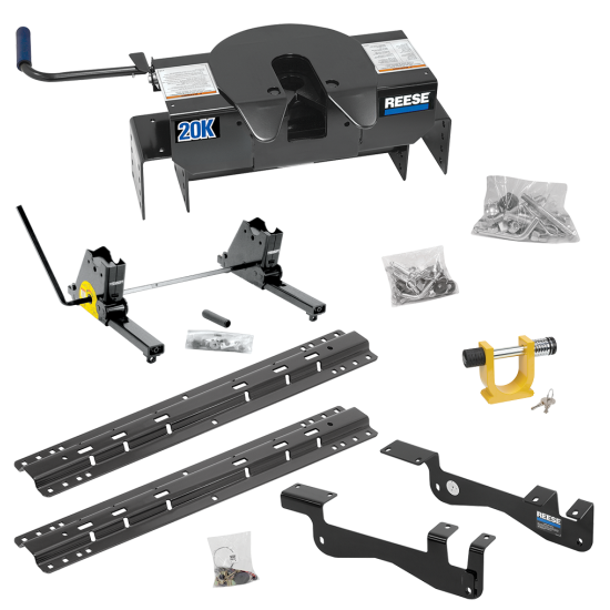 For 2015-2023 Ford F-150 Custom Outboard Above Bed Rail Kit + 20K Fifth Wheel + Square Slider + King Pin Lock (For 6-1/2' or Shorter Bed, Except Raptor or with Ride Height Sensors, w/o Factory Puck System Models) By Reese